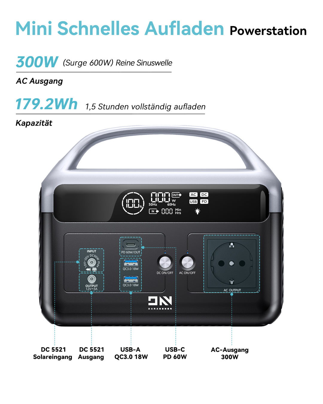 DaranEner NEOZ Portable Power Station | 300W 179.2Wh (EU Warehouse